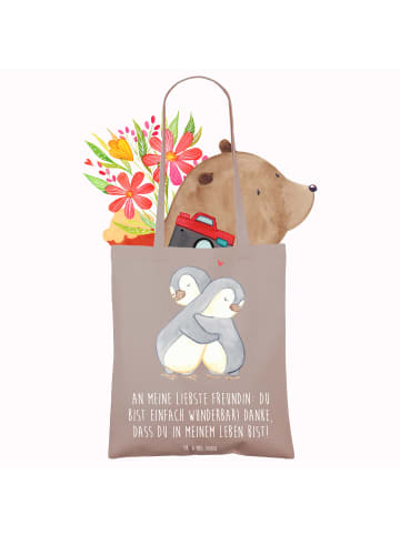 Mr. & Mrs. Panda Tote Bag Liebste Freundin mit Spruch in Braun Pastell