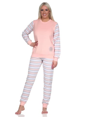 NORMANN geringelte Frottee Schlafanzug langarm Pyjama Eiskristall - 75053 in rosa
