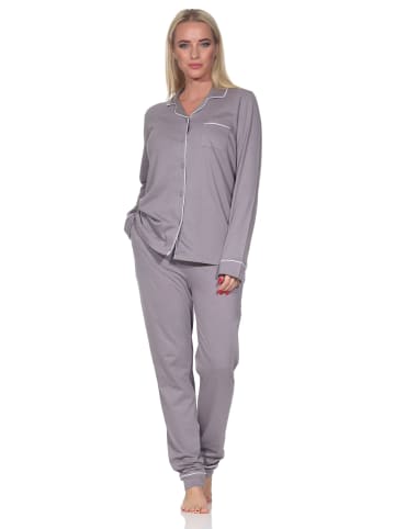 NORMANN Langarm Schlafanzug Pyjama Klassische Optik in sand