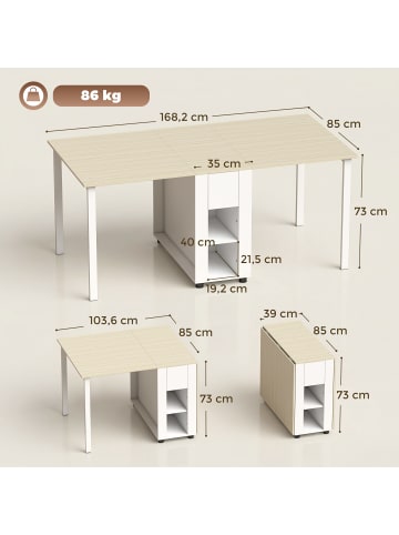 HOMCOM Klapptisch-168,2L x 85B x 73H cm-Weiß+Naturholz