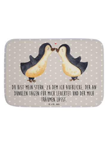 Mr. & Mrs. Panda Badematte Pinguin Liebe mit Spruch in Grau Pastell