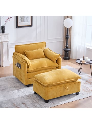 ABRIHOME Sessel-Fußhocker mit Stauraum, Samt-Loungesessel in Gelb