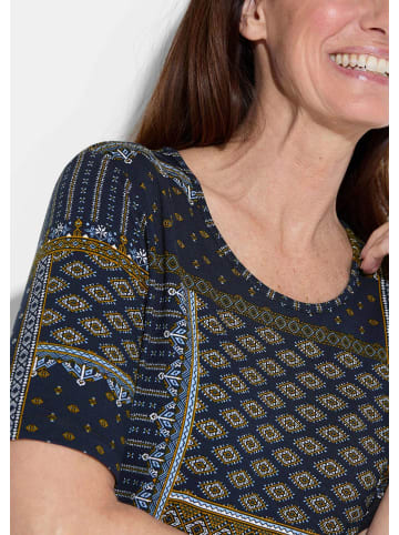 GOLDNER Kurzgröße:  Shirt in marine / honig / gemustert