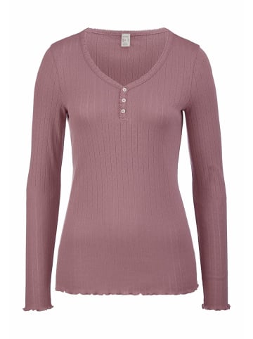 Hessnatur Pointelle Henley Schlafshirt in altrosa