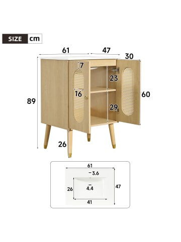 ABRIHOME Waschbeckenunterschrank in Holzfarbe 61 cm mit Keramikbecken Ablageböden