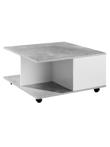 KADIMA DESIGN Design Couchtisch 70x70 Zementgrau/Weiß, Wohnzimmertisch mit 2 in Hellgrau