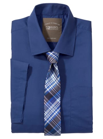 Man's World Kurzarmhemd in blau-uni