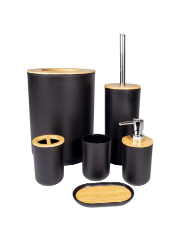 Intirilife Badezimmer Zubehör 6 tlg. Set mit Zahnputzbecher Toilettenbürste in Schwarz