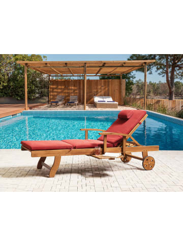Beliani Gartenliege JAVA PREMIUM in Braun/Rot - (W) 64 x (H) 35 x (L) 196 cm