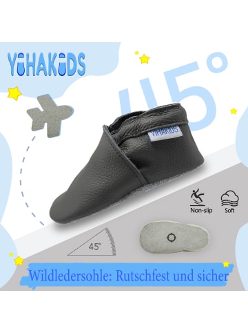 Yihakids Baby Leder Krabbelschuhe, mit rutschfester Sohle – Grau