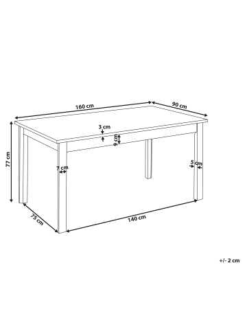 Beliani Esszimmertisch GISELA in Braun - (W) 90 x (H) 77 x (L) 160 cm