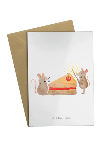 Mr. & Mrs. Panda Glückwunschkarte Mäuse Kuchen ohne Spruch in Weiß