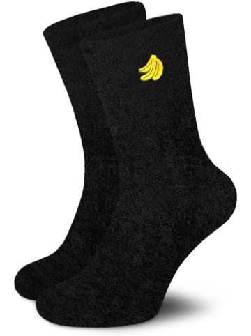 normani 2 Paar Kuschelsocken mit Stickerei in Schwarz