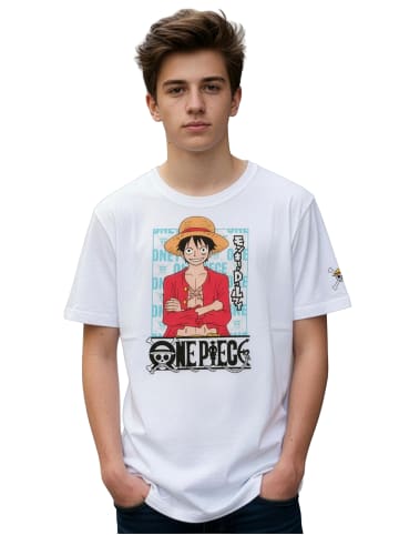 One piece One Piece T-Shirt Monkey D. Ruffy Oberteil Shirt kurzärmlig in weiß