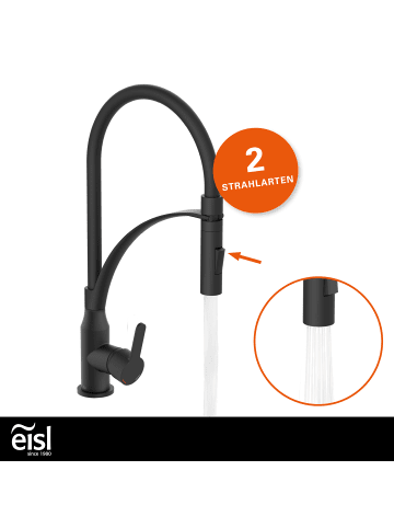 Eisl CARNEO Spültischarmatur, Schwarz matt/Schwarz, mit Soft-Touch Schlauch