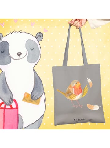 Mr. & Mrs. Panda Canvas Tasche Rotkehlchen Federn ohne Spruch in Light Grey