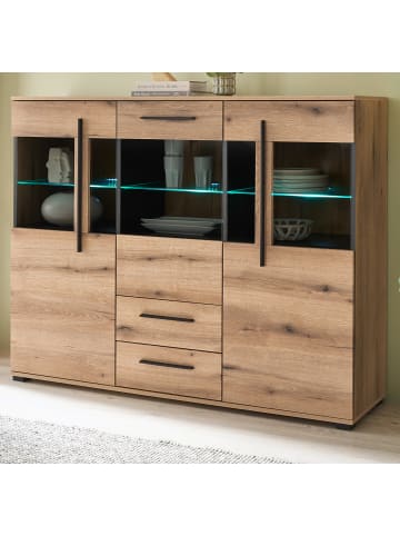 Furn.Design Highboard Eiche Evoke, Kommode 160 cm, 11 Fächer und 2 Soft-Close Schubkästen