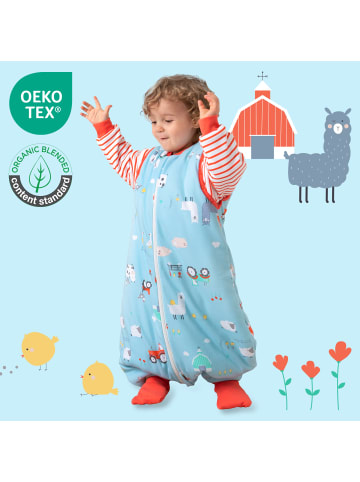 Schlummersack Bio Schlafsack mit Füßen und umklappbaren Bündchen 2.5 TOG in Blau