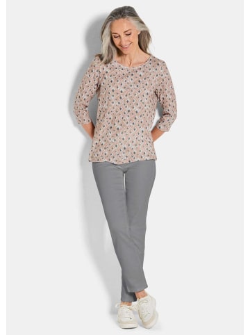 GOLDNER Kurzgröße:  Halbarm Viskoseshirt im Allover-Design in beige / gemustert