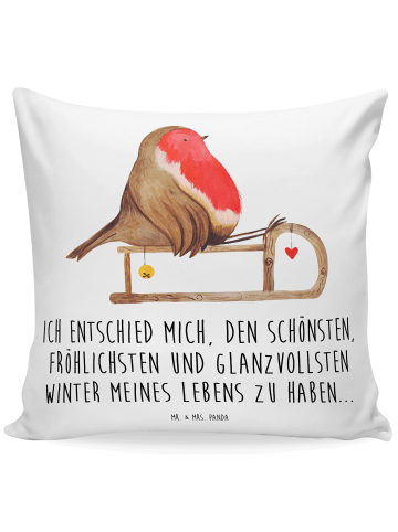 Mr. & Mrs. Panda deko kissen Rotkehlchen Schlitten mit Spruch in Weiß