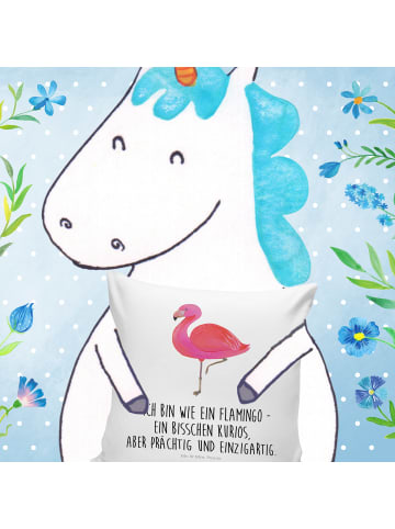 Mr. & Mrs. Panda Sofa Kissen Flamingo Classic mit Spruch in Weiß