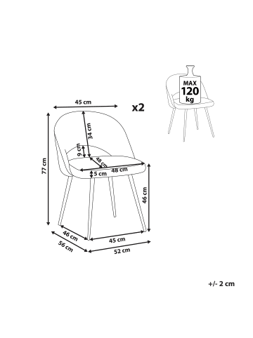 Beliani 2er-Set Esszimmerstuhl VIVIAN in Grau/Schwarz