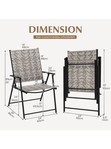 COSTWAY 2er Set Gartenstühle Polyrattan in Grau