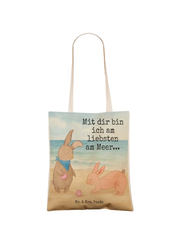 Mr. & Mrs. Panda Strandtasche Hasen Muschel Design mit Spruch in Weiß