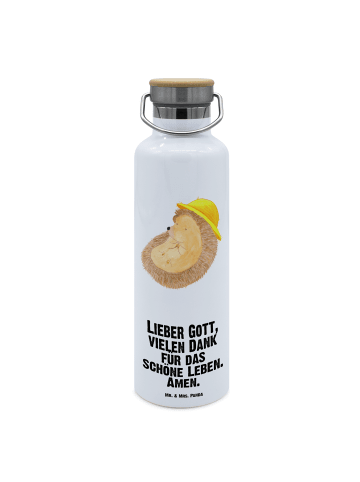 Mr. & Mrs. Panda Sportflasche Igel Beten mit Spruch in Weiß