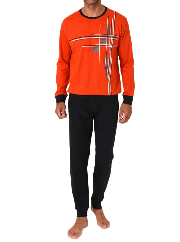 NORMANN Schlafanzug langarm mit Bündchen Frontprint in rot