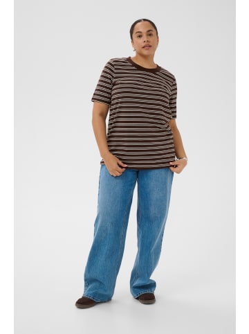 KAFFE curve T-Shirt kurzarm KCjilla Regular fit in Chocolate Brown/Chalk Stripes