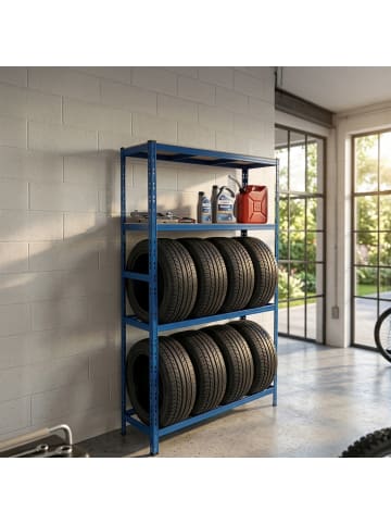 relaxdays Reifenregal in Blau - (B)110 x (H)180 x (T)40 cm