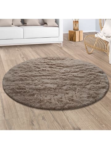 KADIMA DESIGN Hochflor Teppich Shaggy waschbar Unifarben Schlafzimmer in Taupe