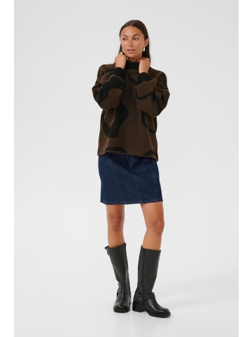 Kaffe Strickpullover KAwilma Regular fit in Black/ Brown Circle Pattern