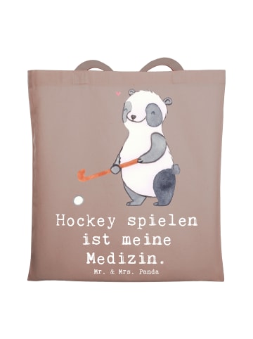 Mr. & Mrs. Panda Tasche Panda Hockey spielen mit Spruch in Braun Pastell