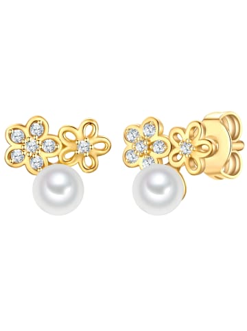 Rafaela Donata Ohrringe Blume aus Sterling Silber mit Zirkonia und Perle (synth.) in gelbgold
