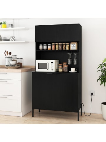 COSTWAY Buffetschrank mit Ladestation 80x40x164 cm in Schwarz
