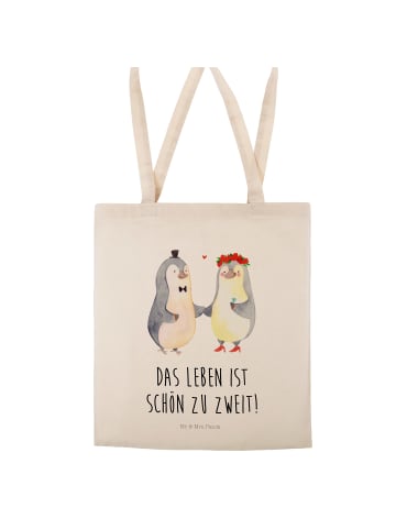 Mr. & Mrs. Panda Tragetasche Pinguin Heirat mit Spruch in Creme