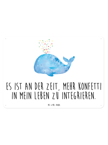 Mr. & Mrs. Panda Blechschild Wal Konfetti mit Spruch in Weiß
