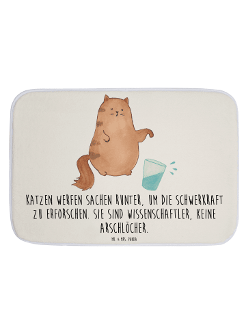 Mr. & Mrs. Panda Badezimmerteppich Katze Wasserglas mit Spruch in Weiß