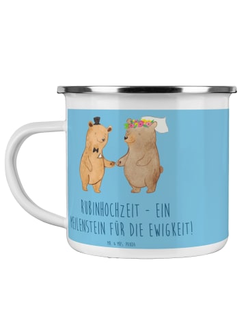 Mr. & Mrs. Panda Camping Emaille Tasse 40. Hochzeitstag Rubinhoc... in Sky Blue