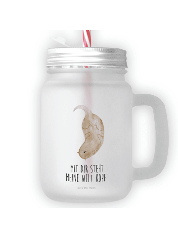 Mr. & Mrs. Panda Trinkglas Mason Jar Otter Kopfüber mit Spruch in Transparent