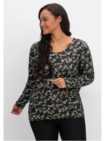 sheego Langarmshirt in tiefgrün gemustert