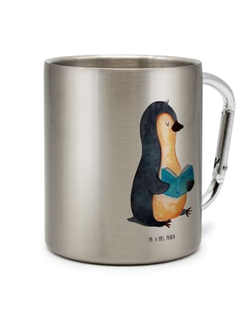 Mr. & Mrs. Panda Karabiner Becher Pinguin Buch ohne Spruch in Silber