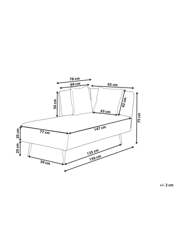 Beliani Chaiselongue RIOM in Weiß/Schwarz - (W) 156 x (H) 75 x (L) 77 cm rechtsseitig