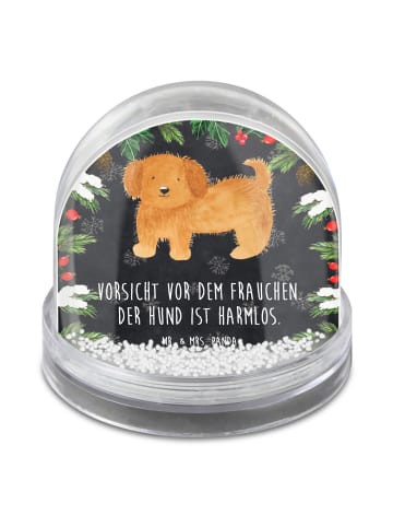 Mr. & Mrs. Panda Schneekugel Hund Flauschig mit Spruch in Kreidetafel