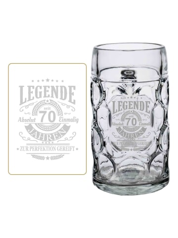LUXENTU Maßkrug mit Gravur Legende seit 70 Jahren 1,0 Liter in transparent