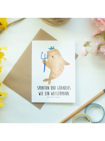 Mr. & Mrs. Panda Grußkarte Sternzeichen Wassermann mit Spruch in Weiß