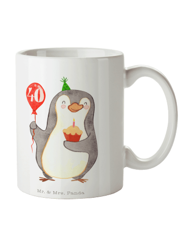 Mr. & Mrs. Panda Kaffeetasse 40. Geburtstag Pinguin Luftballon m... in Weiß