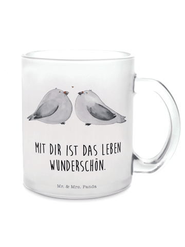 Mr. & Mrs. Panda Teetasse Turteltauben Liebe mit Spruch in Transparent